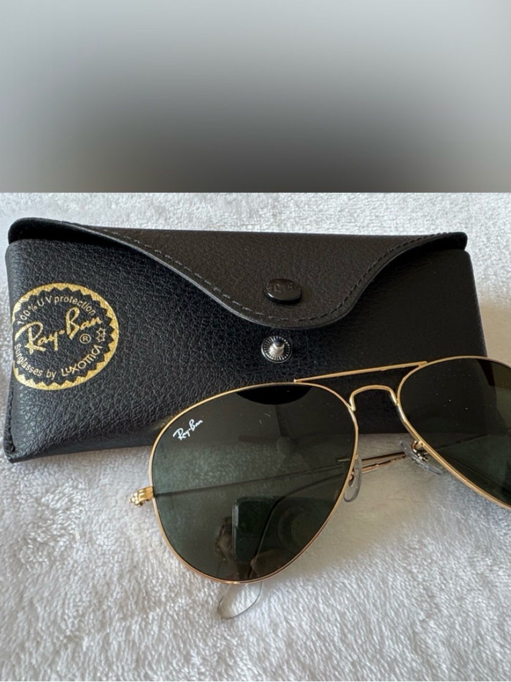 Ray-Ban Gold Frame Sunglasses with Green Lenses